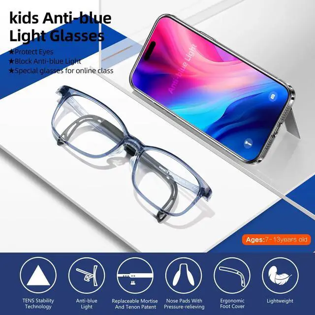 Alt view image 4 of 5 - EYEBUDDY Blue Light Glasses for Kids,Blue Light Blocking Glasses for Boys Girls Ages 3-13, 2 Packs Bluelight Glasses Computer, Gaming, Reading