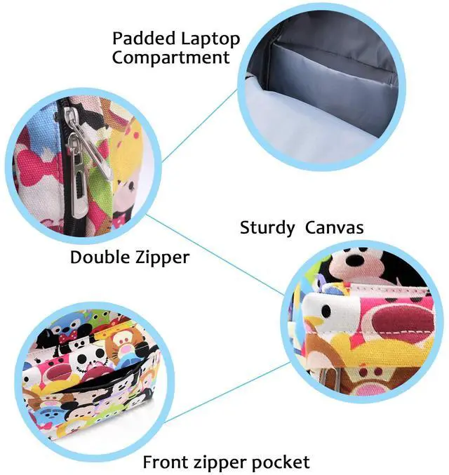 Alt view image 3 of 5 - Mickey Minnie Canvas Backpack Casual Daypack with 15 in Laptop Storage Compartment