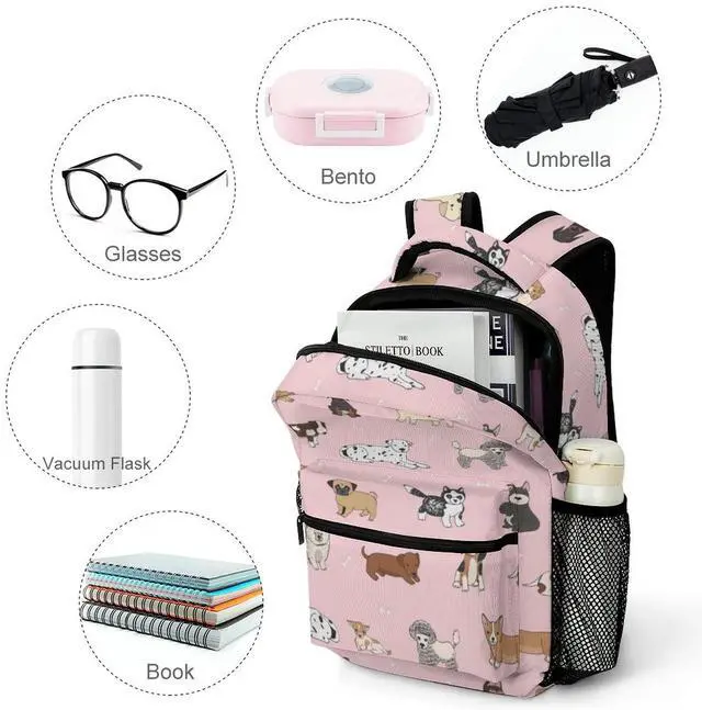 Alt view image 4 of 5 - Fiokroo Cute Dogs Animals Backpack School Bag For Students Teens Men Women Cartoon Pets Laptop Backpacks Travel Daypack Bag With Multiple Pockets
