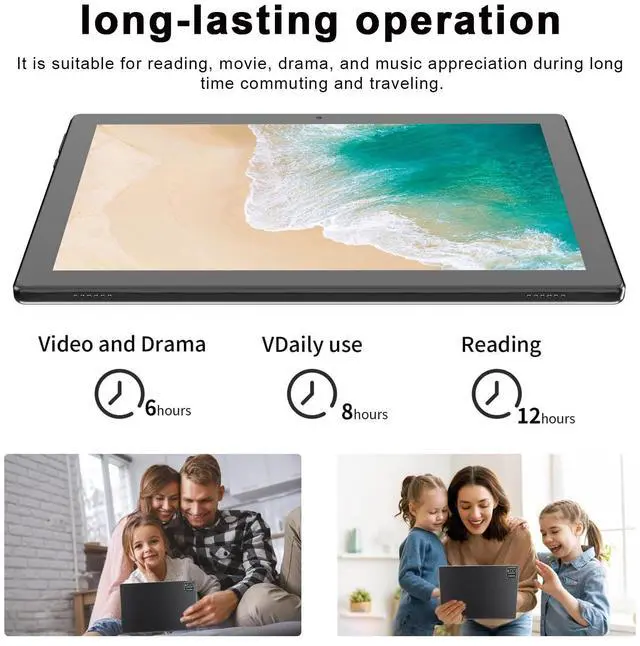 Alt view image 2 of 5 - HOTTABLET 10" Android 15 Tablet, 10(4+6Expand) GB RAM+64GB ROM, 2+8MP Dual Camera, 6000mAh Battery (Tablet+case+Stylus), Black