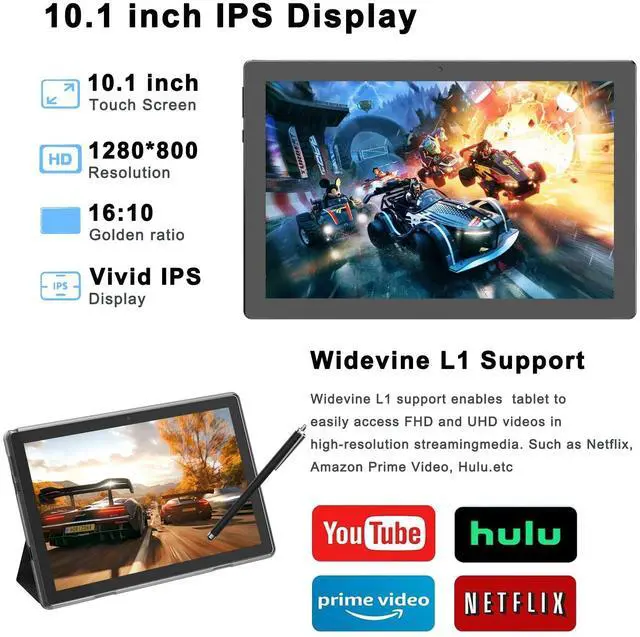 Alt view image 4 of 5 - HOTTABLET 10" Android 15 Tablet, 10(4+6Expand) GB RAM+64GB ROM, 2+8MP Dual Camera, 6000mAh Battery (Tablet+case+Stylus), Black