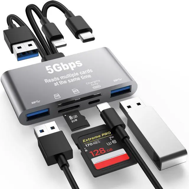 Main image of 5-in-1 SD Card Reader,High-Speed USB 3.0 Adapter for Phone/Pad USB C/A Devices with TF&SD Card Slots, Supports SD/TF/SDHC/SDXC/MMC