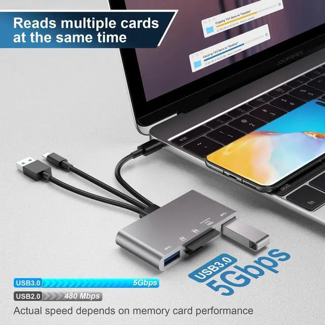 Alt view image 2 of 5 - 5-in-1 SD Card Reader,High-Speed USB 3.0 Adapter for Phone/Pad USB C/A Devices with TF&SD Card Slots, Supports SD/TF/SDHC/SDXC/MMC