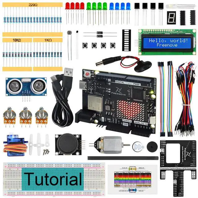 Main image of Freenove Super Starter Kit with Board V5 Rev4 WiFi (Compatible with Arduino IDE), Arm Cortex-M4 Microcontroller, Onboard ESP32-S3, 305-Page Detailed Tutorial, 172 Items, 60 Projects