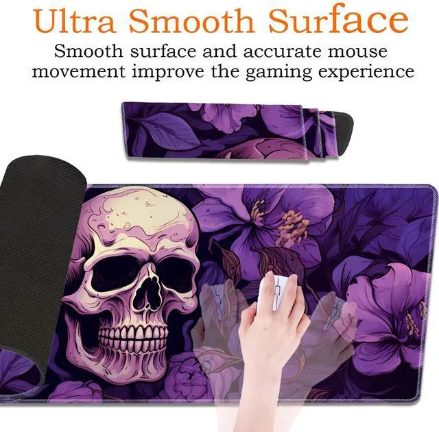 Alt view image 3 of 5 - Large Gaming Mouse Pad, Keyboard Wrist Rest Pad + Mouse Wrist Pad + Coaster 4 in 1 Set, Extended Waterproof Non-Slip Desk Mat, Suitable for Office Home Learning Games, Purple Skull