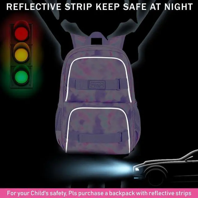 Alt view image 3 of 5 - FTJCF 17 Inches Backpack for Girls Women, 3Pcs Tie-dye College School Bookbag Set for Teens Students, Water Resistant Laptop Backpacks with Lunch Bag(Purple)