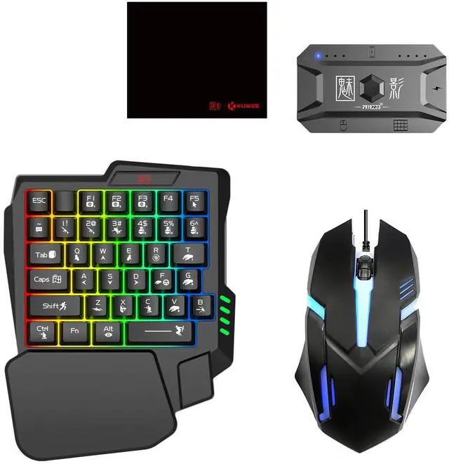 Main image of HUIOP M1 Pro Keyboard and Mouse Converter Portable Mobile Gaming Keyboard and Mouse Adapter BT5.0 Connection Support Android iOS System with 25 Keys Single Handed Keyboard, Mouse, Mobile Phone Holder,