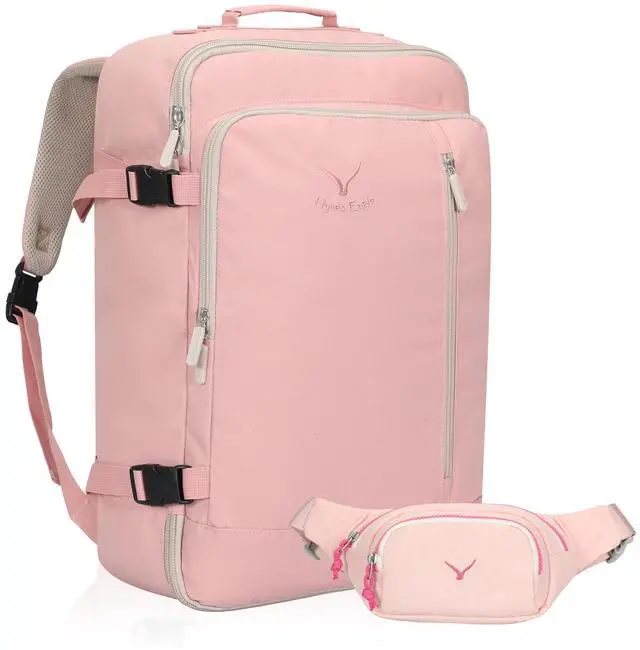 Main image of Hynes Eagle Carry on Backpack 38L Large Travel Backpack for Women Flight Approved Weekender Bag Laptop Backpack Men 15 inches Light Pink with Waist Pack Pink