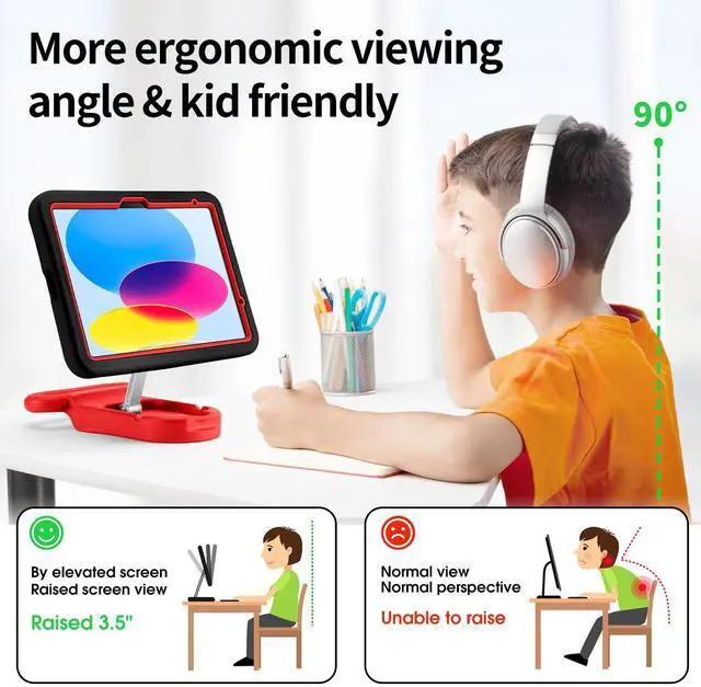 Alt view image 3 of 5 - Compatible with ipad A16 11-inch 11th Generation/Air 6 /Air 7 /ipad 10th Gen 10.9 Inch 2022, Adjustable Portrait/Drop Proof with Handle,Kids Case for Compatible with11 Inch Case (Black Spider)