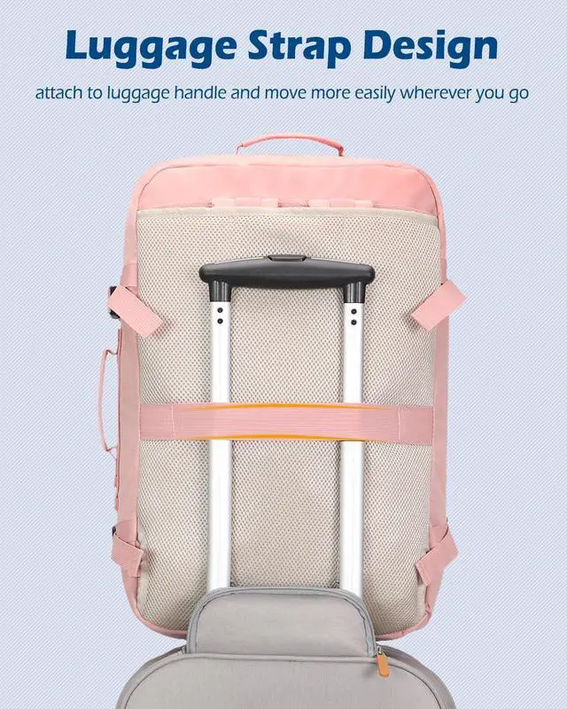 Alt view image 4 of 5 - Hynes Eagle Carry on Backpack 38L Large Travel Backpack for Women Flight Approved Weekender Bag Laptop Backpack Men 15 inches Light Pink with Waist Pack Pink