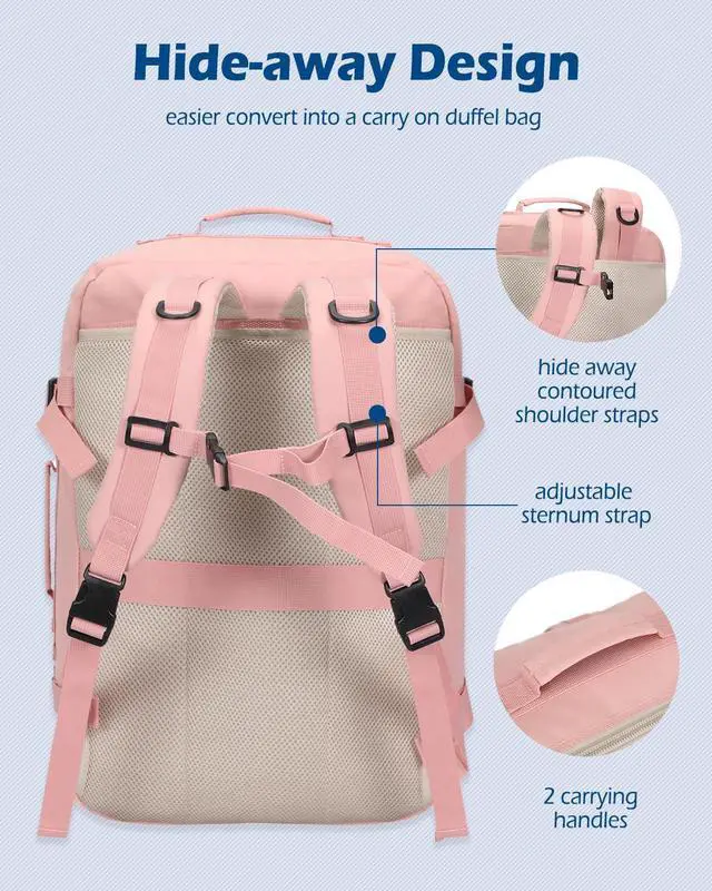 Alt view image 5 of 5 - Hynes Eagle Carry on Backpack 38L Large Travel Backpack for Women Flight Approved Weekender Bag Laptop Backpack Men 15 inches Light Pink with Waist Pack Pink
