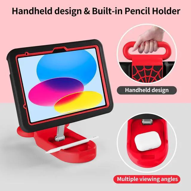 Alt view image 5 of 5 - Compatible with ipad A16 11-inch 11th Generation/Air 6 /Air 7 /ipad 10th Gen 10.9 Inch 2022, Adjustable Portrait/Drop Proof with Handle,Kids Case for Compatible with11 Inch Case (Black Spider)