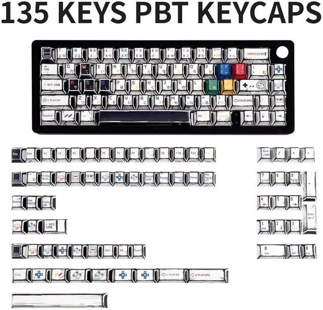 Alt view image 2 of 5 - GEKUCAP Manga Style PBT Keycaps Set, Cherry Profile Pixel Game Theme Key Cap, Dye Sub Keyboard caps 135 Keys Custom Keycaps for Cherry Gateron MX Switches Mechanical Keyboards