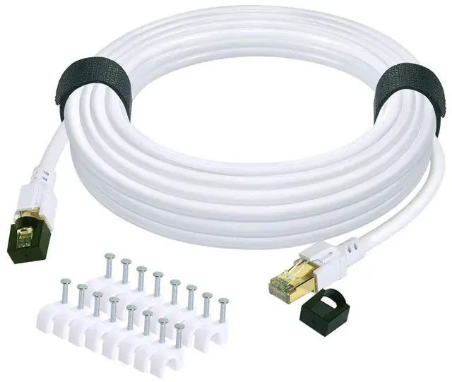 Main image of Cat 8 Ethernet Cable 100 ft Internet Network LAN Patch Cable Cord High Speed 2000Mhz 40Gbps RJ45 Cables for Gaming, Xbox, PS5, PS4, Modem, Router, Outdoor Compatible for Cat7/Cat6a/Cat5e Network