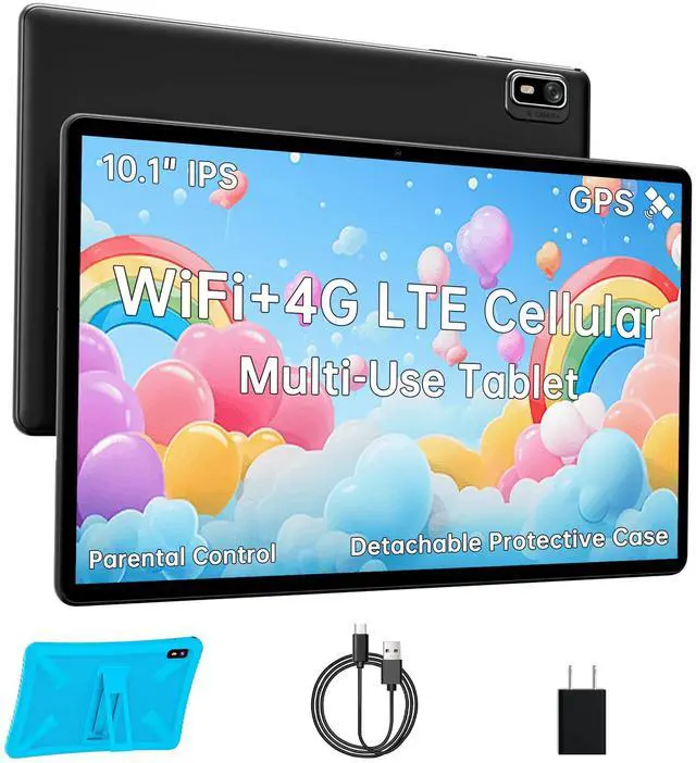Main image of HAOVM Tablet 10 inch Android 14, 4G SIM Unlocked, Kid Tablet with SIM Card Slot, IPS Touch Screen, 2.0GHz Fast Processor, 3GB+32GB+TF Expand,2.4G/5GHz WiFi,8MP Camera, GPS, with Blue case