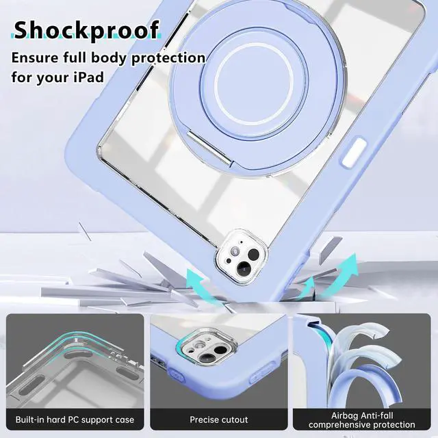 Alt view image 3 of 5 - for iPad Pro 11 Inch Case 2024 5th Generation (M4) - with Pencil Holder/Screen Protector/Rotating Stand, Clear Shockproof Rugged Protective Cover for iPad Pro 11 5th Gen (Blue)