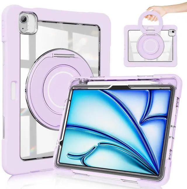 Main image of GILLKIN Case for iPad Air 11 Inch M3 (2025)/M2 (2024)- with Pencil Holder, Screen Protector and 360 Rotating Stand Heavy Duty Shockproof Dropproof Case for iPad Air 7th Gen/iPad Air 6th Gen (Purple)