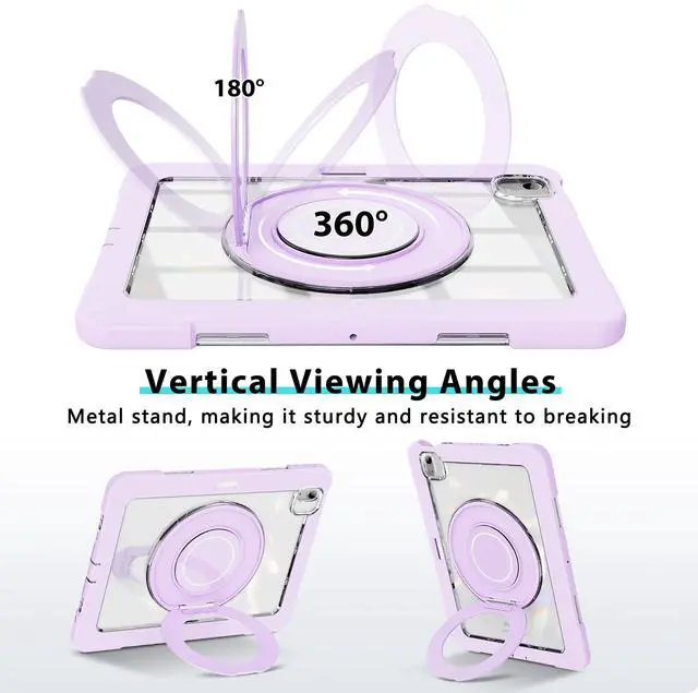 Alt view image 2 of 5 - GILLKIN Case for iPad Air 11 Inch M3 (2025)/M2 (2024)- with Pencil Holder, Screen Protector and 360 Rotating Stand Heavy Duty Shockproof Dropproof Case for iPad Air 7th Gen/iPad Air 6th Gen (Purple)