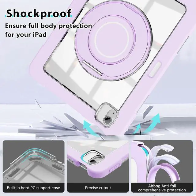 Alt view image 3 of 5 - GILLKIN Case for iPad Air 11 Inch M3 (2025)/M2 (2024)- with Pencil Holder, Screen Protector and 360 Rotating Stand Heavy Duty Shockproof Dropproof Case for iPad Air 7th Gen/iPad Air 6th Gen (Purple)