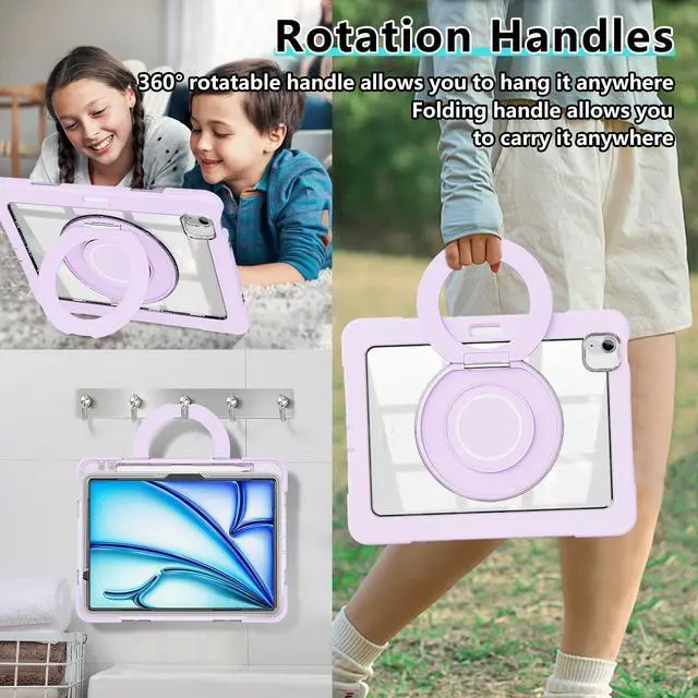 Alt view image 4 of 5 - GILLKIN Case for iPad Air 11 Inch M3 (2025)/M2 (2024)- with Pencil Holder, Screen Protector and 360 Rotating Stand Heavy Duty Shockproof Dropproof Case for iPad Air 7th Gen/iPad Air 6th Gen (Purple)