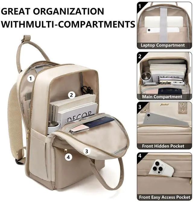 Alt view image 2 of 5 - Focdod Laptop Backpack for Women Bag - College Bookbag Business Computer Backpack 15.6 inch Waterproof Work Travel Backpack with USB Charger Anti-theft Casual Cute Backpacks for Nurse Teacher Gift