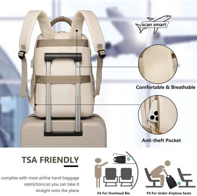 Alt view image 4 of 5 - Focdod Laptop Backpack for Women Bag - College Bookbag Business Computer Backpack 15.6 inch Waterproof Work Travel Backpack with USB Charger Anti-theft Casual Cute Backpacks for Nurse Teacher Gift