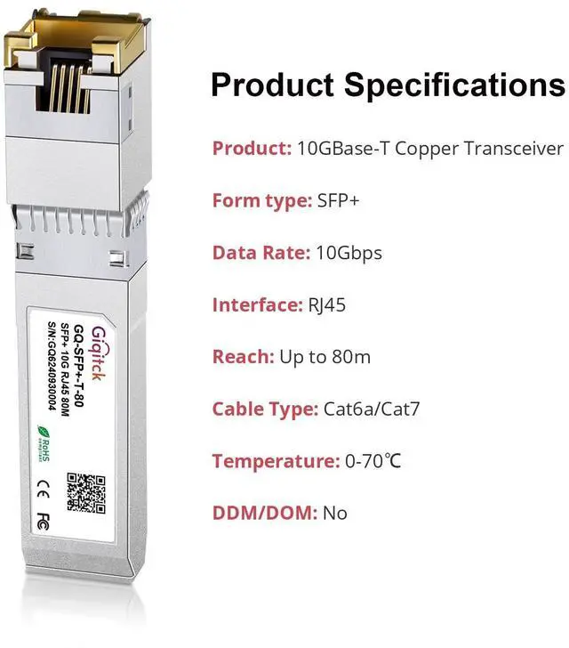Alt view image 5 of 5 - SFP+ to RJ45 10GBase-T Copper Module, 10G SFP to Ethernet Networking Transceiver Mini Gbic for Cisco SFP-10G-T-80, Ubiquiti UniFi, Meraki, Supermicro and More, up to 80m,2pcs