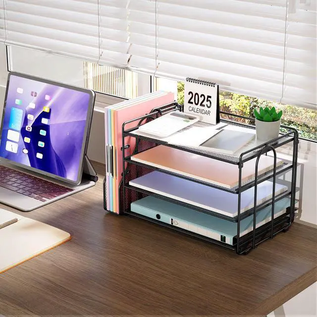 Alt view image 4 of 5 - gianotter Computer Monitor Stand Riser+4-Tier Paper Organizer (Black)