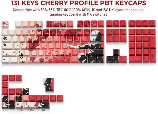 Alt view image 2 of 5 - XVX Japanese Anime Keycaps, Double Shot PBT Keycap Set, Shine Through Keyboard Keycaps, Cherry Profile Dye-Sub Key Caps for Mechanical Keyboards with MX Switches