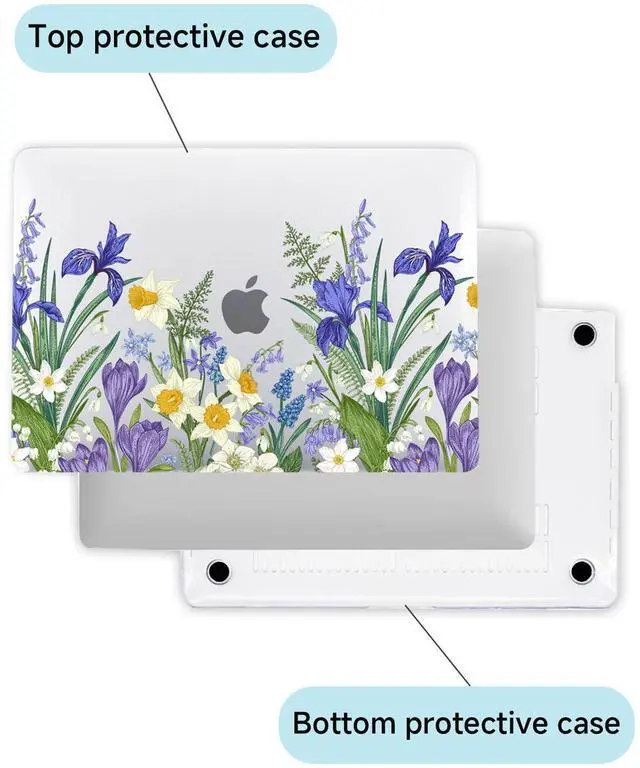 Alt view image 5 of 5 - Fulbrio Arts Compatible with MacBook Pro 16 inch Hard Shell Clear Case Skin, 2023 2022 2021 Release A2485/A2991 M1 Pro M1 Max A2780 Slim Transparent Hard Shell with Keyboard Cover,Cute Flower Purple