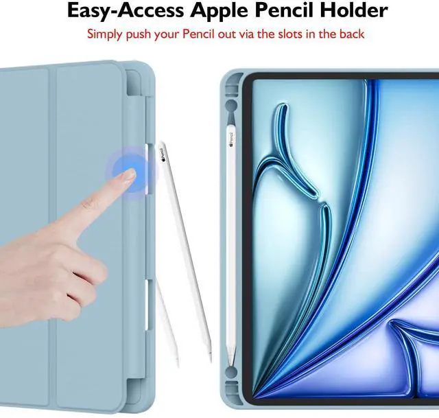 Alt view image 2 of 5 - iMieet iPad Air 11 Inch Case M3(2025) / M2 (2024), iPad Air 5th/4th Generation Case 2022/2020 10.9 Inch with Pencil Holder,Trifold Stand Smart Case with Soft TPU Back(Light Blue)