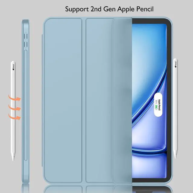 Alt view image 3 of 5 - iMieet iPad Air 11 Inch Case M3(2025) / M2 (2024), iPad Air 5th/4th Generation Case 2022/2020 10.9 Inch with Pencil Holder,Trifold Stand Smart Case with Soft TPU Back(Light Blue)