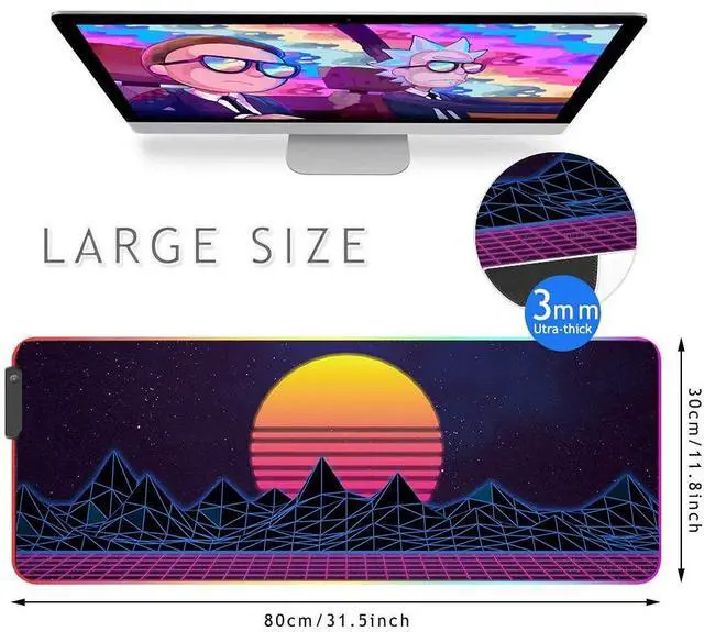 Alt view image 2 of 5 - Imegny RGB Mousepad Large, Led Gaming Mouse Pad Oversized Glowing Mat Colorful Soft Mat for Mice Computer Keyboard with Non-Slip Rubber Base Water-Resistant (80x30 rgziserun009)