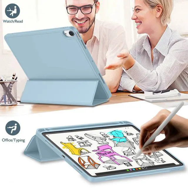 Alt view image 5 of 5 - iMieet iPad Air 11 Inch Case M3(2025) / M2 (2024), iPad Air 5th/4th Generation Case 2022/2020 10.9 Inch with Pencil Holder,Trifold Stand Smart Case with Soft TPU Back(Light Blue)