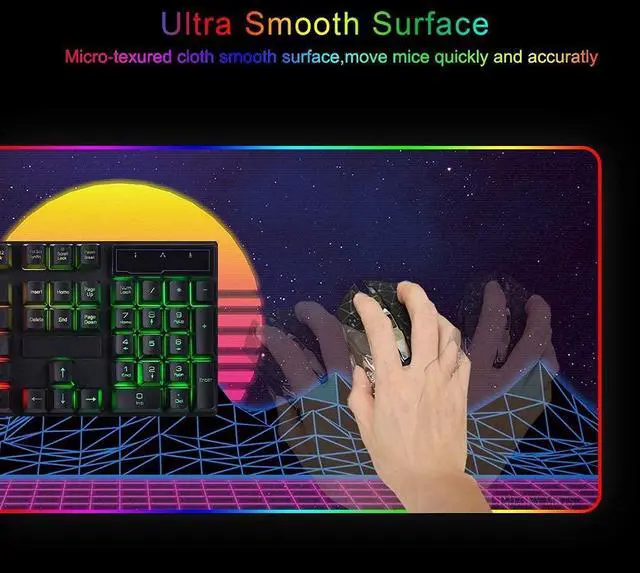 Alt view image 3 of 5 - Imegny RGB Mousepad Large, Led Gaming Mouse Pad Oversized Glowing Mat Colorful Soft Mat for Mice Computer Keyboard with Non-Slip Rubber Base Water-Resistant (80x30 rgziserun009)