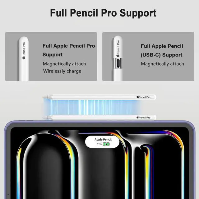 Alt view image 2 of 5 - iMieet iPad Pro 13 Inch Case M4 (2024) with Pencil Holder, Trifold Stand Smart Case with Soft TPU Back, Auto Wake/Sleep (Lavender)