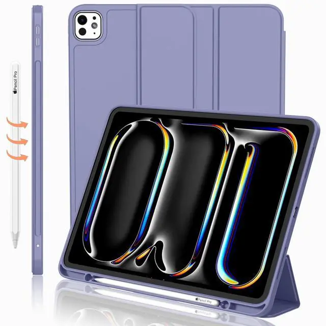 Main image of iMieet iPad Pro 13 Inch Case M4 (2024) with Pencil Holder, Trifold Stand Smart Case with Soft TPU Back, Auto Wake/Sleep (Lavender)