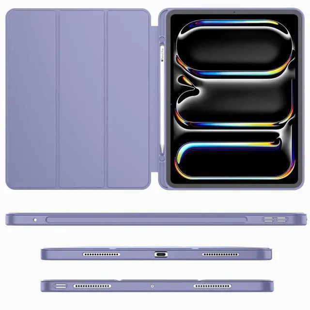 Alt view image 3 of 5 - iMieet iPad Pro 13 Inch Case M4 (2024) with Pencil Holder, Trifold Stand Smart Case with Soft TPU Back, Auto Wake/Sleep (Lavender)