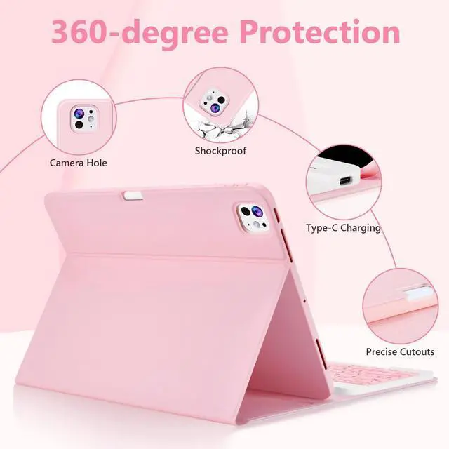 Alt view image 5 of 5 - FUWANG Keyboard Case for iPad Pro 13 Inch (M4) 2024, Magnetic Detachable for iPad Pro 13 inch Case with Keyboard - Wireless Colorful Keys Keyboard Cover for iPad Pro 13 Inch with Pencil Holder, Pink
