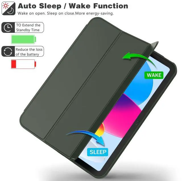 Alt view image 3 of 5 - iMieet iPad (A16) Case 11th Gen/iPad 10th Generation Case [11-Inch 2025/10.9 Inch 2022] with Pencil Holder, Trifold Stand Smart Cover with Soft TPU Back,Auto Wake/Sleep(Dark Green)