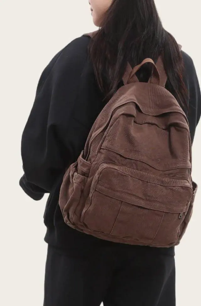 Alt view image 4 of 5 - GAMLFL Coffee Brown Canvas Backpack for Women & Men Retro Aesthetic Rucksack Basic Backpack for High School/College Students Travel Laptop Bag
