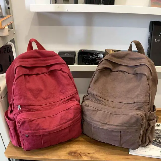 Alt view image 5 of 5 - GAMLFL Coffee Brown Canvas Backpack for Women & Men Retro Aesthetic Rucksack Basic Backpack for High School/College Students Travel Laptop Bag