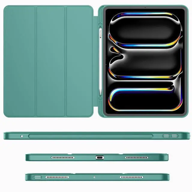 Alt view image 2 of 5 - iMieet iPad Pro 13 Inch Case M4 (2024) with Pencil Holder, Trifold Stand Smart Case with Soft TPU Back, Auto Wake/Sleep (Forest Green)