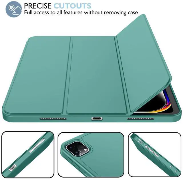 Alt view image 4 of 5 - iMieet iPad Pro 13 Inch Case M4 (2024) with Pencil Holder, Trifold Stand Smart Case with Soft TPU Back, Auto Wake/Sleep (Forest Green)