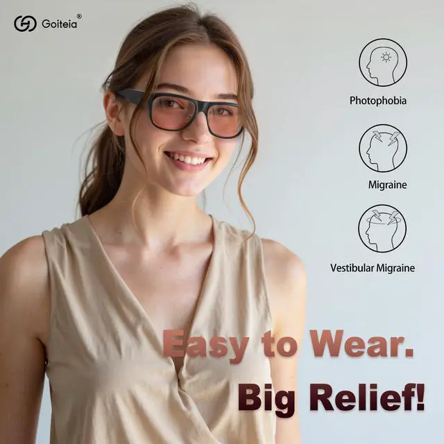 Alt view image 2 of 5 - Goiteia Migraine Glasses Fit Over Glasses, FL 41 Over Glasses Block Fluorescent LED Glare From All Directions, For Light Sensitivity/Photophobia/Eye Strain