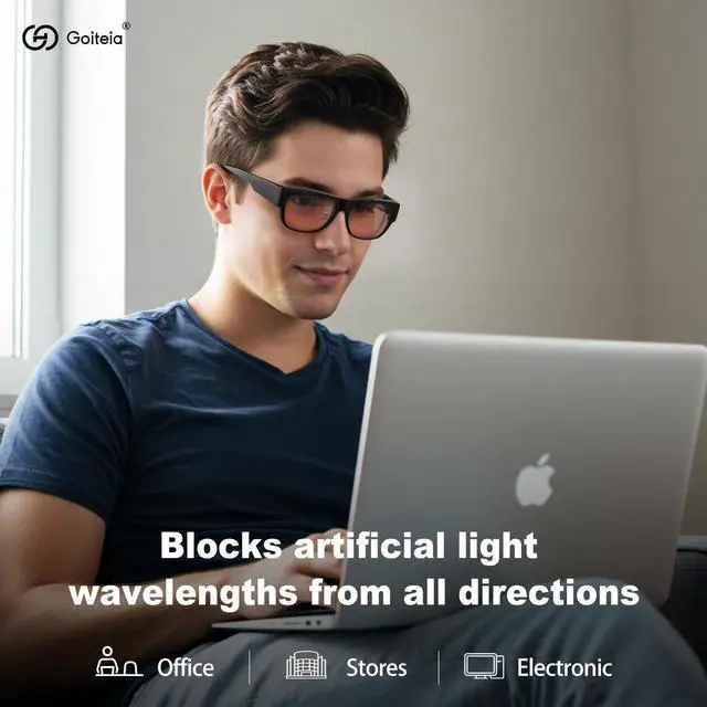 Alt view image 3 of 5 - Goiteia Migraine Glasses Fit Over Glasses, FL 41 Over Glasses Block Fluorescent LED Glare From All Directions, For Light Sensitivity/Photophobia/Eye Strain