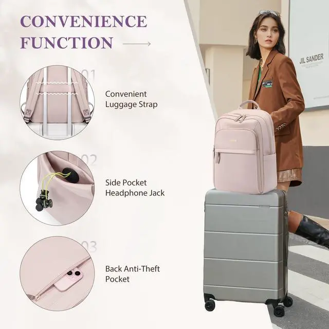 Alt view image 3 of 5 - GOLF QUALITY Travel Backpack for Women Personal Carry On Bag Business Weekender Hiking Multilayer Laptop Bag,16 Inch,Pink