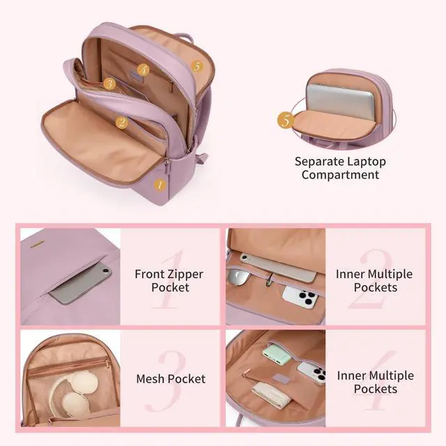 Alt view image 2 of 5 - GOLF SUPAGS Women Laptop Backpack Casual Daypack for Work Travel College Backpack Purse Fits 14 Inch Notebook (Pinkish Purple)