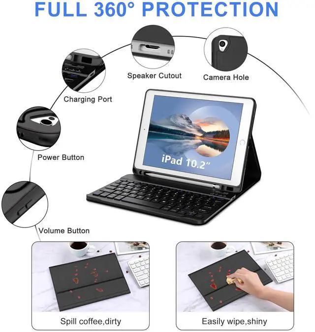 Alt view image 4 of 5 - IVEOPPE Keyboard Case for iPad 10.2" 9th/8th/7th Gen, for iPad Air 10.5"(3rd Gen)/for iPad Pro 10.5 in,Detachable Wireless Stand Folio Case for iPad with Keyboard, Auto Sleep/Wake,Black