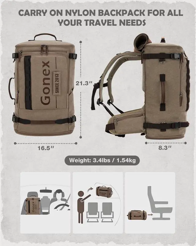 Alt view image 2 of 5 - Gonex Canvas Travel Backpack, Large 3-in-1 Convertible Vintage Laptop Duffel Bag for Men & Women, Durable Carry-On for Work, College & Outdoor Adventure (Coffee Brown)